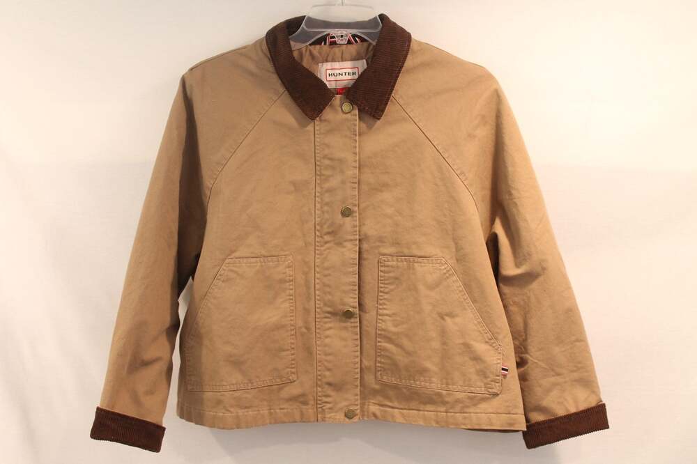 Hunter Crop Barn Chore Jacket Coat Oversize M Tan Canvas Brown Corduroy Collar